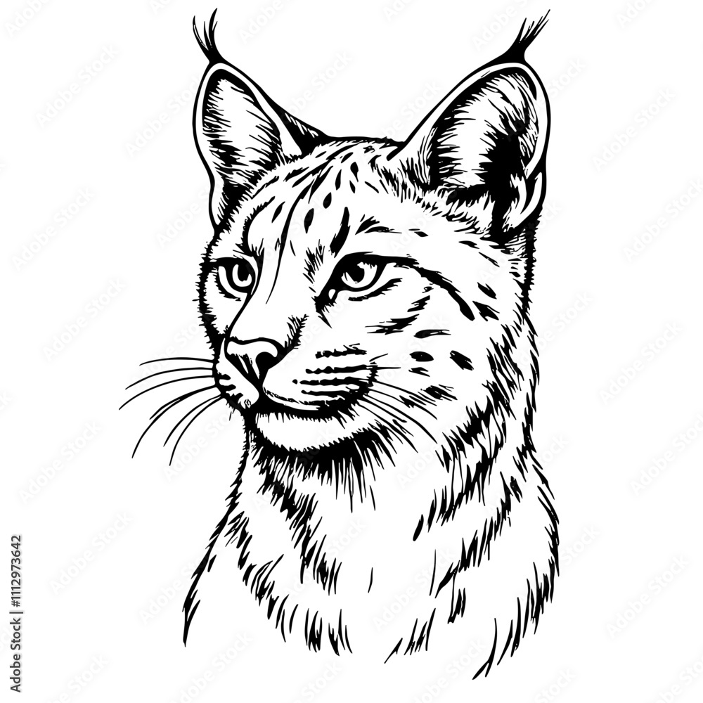 Fototapeta premium Black and white illustration of wild cat head