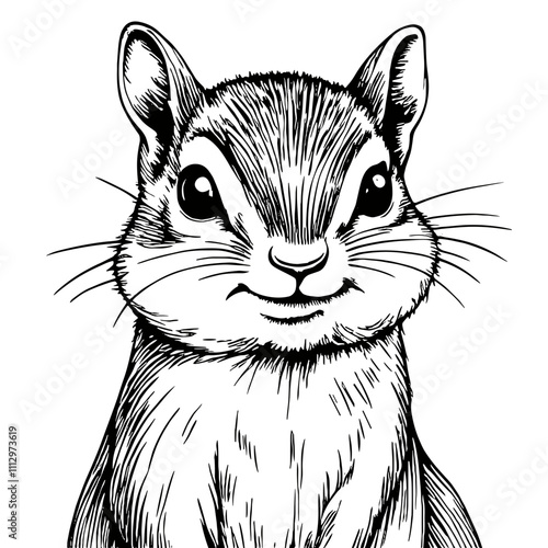 Adorable squirrel portrait in black and white sketch style