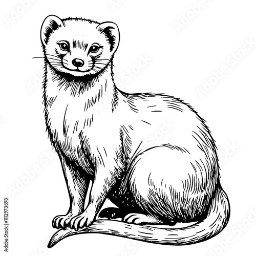 Cute ferret sketch in black and white line art style