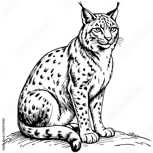 Lynx illustration in black and white sketch style