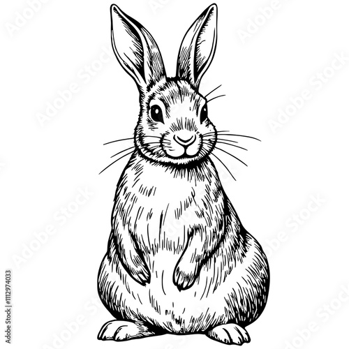 Hand-drawn rabbit in black and white sketch style