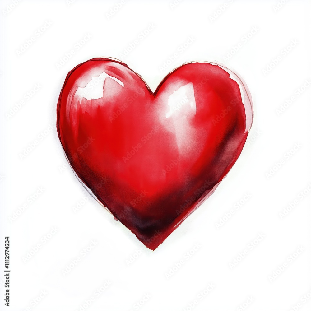 Red heart shape illustration. Watercolor style. Isolated on white background. Love symbol. Romantic artwork. Suitable for Valentine Day. Creative art piece. Simple design. Love theme. Art print. Red heart shape illustration. Watercolor style. Isolated on white background. Love symbol. Romantic artwork. Suitable for Valentine Day. Creative art piece. Simple design. Love theme. Art print.