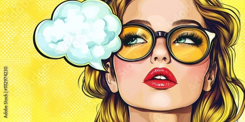 A woman wearing a hairpiece or wig, often used in comedy or parody situations