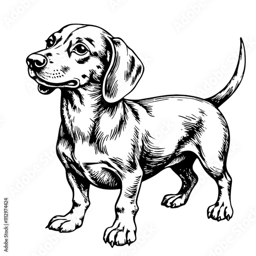 Dachshund dog in black and white line art style