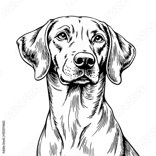 Dog portrait in black and white line art style