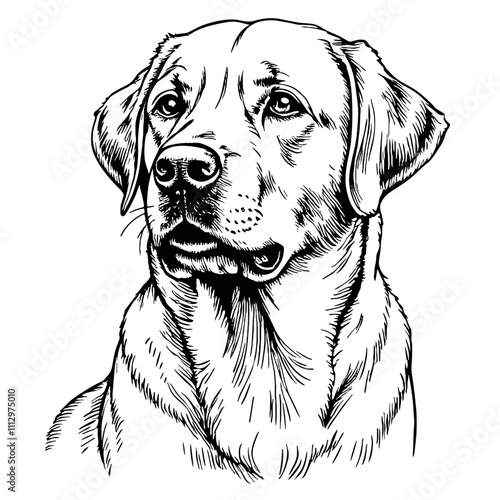Labrador retriever dog portrait in ink style on white background  