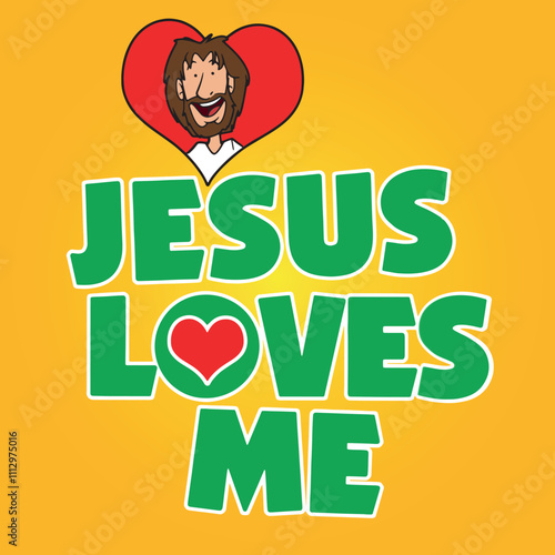 Vector "Jesus loves me" on yellow background
