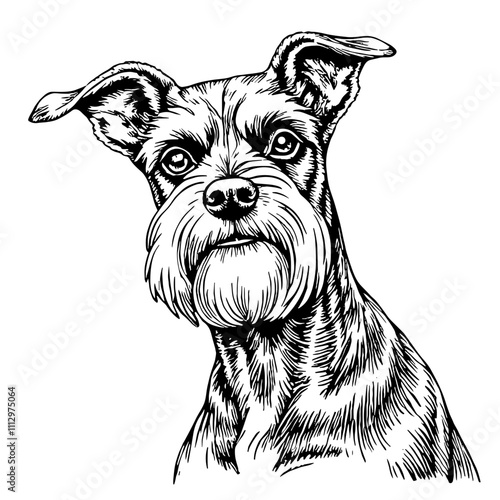 Dog portrait illustration in black and white style  