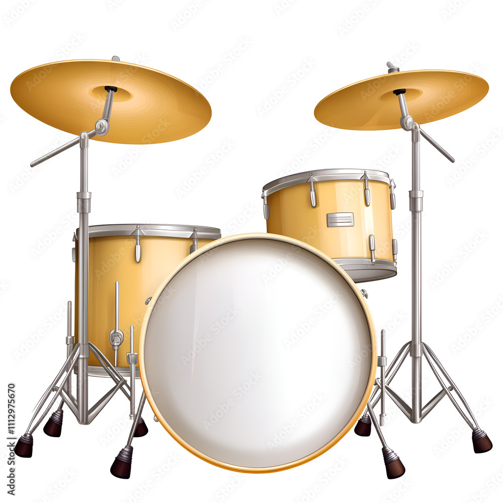 Bright yellow drum set with cymbals and stand ready for a musical performance at a lively event Bright yellow drum set with cymbals and stand ready for a musical performance at a lively event