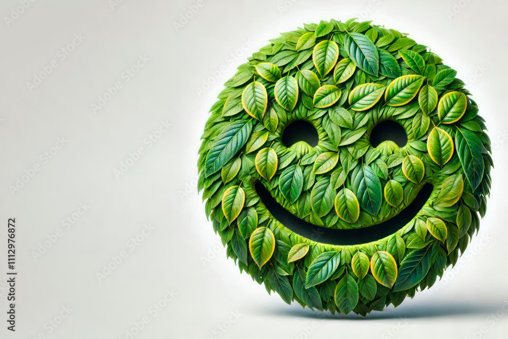 Fototapeta premium A smile of green leaves on a clear background. Space for text.