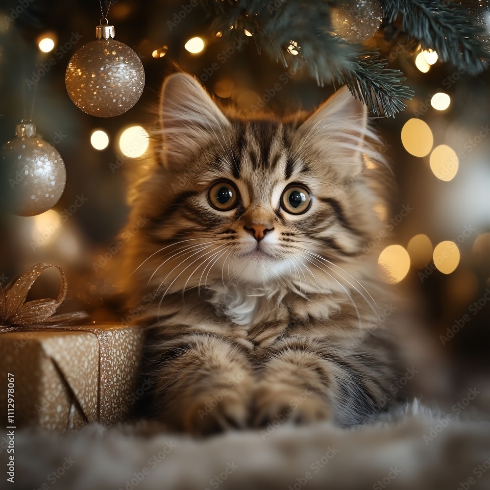 Little Kitten with Christmas gift Little Kitten with Christmas gift