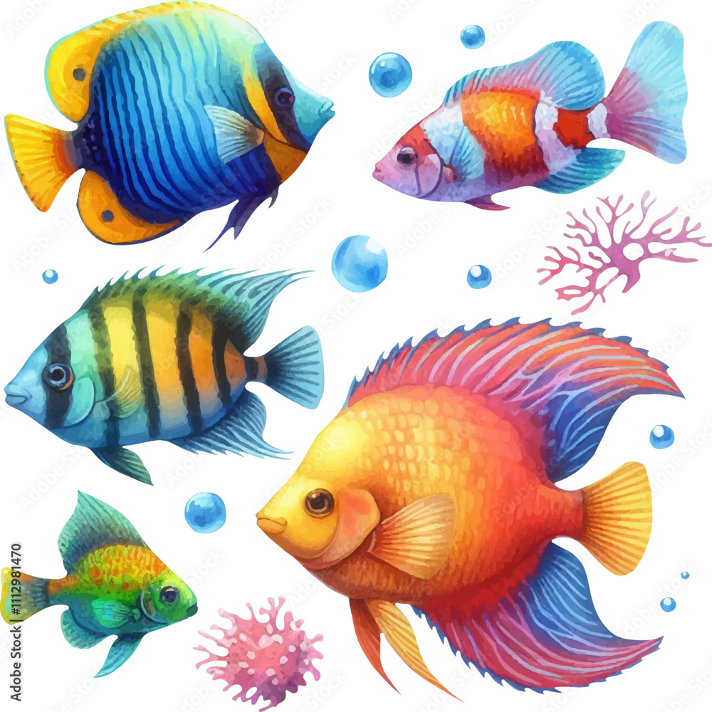 Fototapeta premium Set with fish. Fish in watercolor style