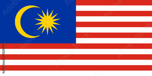 Malaysia flag in official colors, dimensions and aspect ratio. Vector flag symbolizing national pride, identity, heritage, patriotism and authority