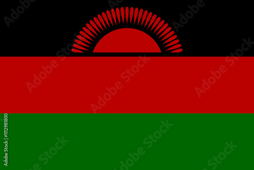 Malawi flag in official colors, dimensions and aspect ratio. Vector flag symbolizing national pride, identity, heritage, patriotism and authority