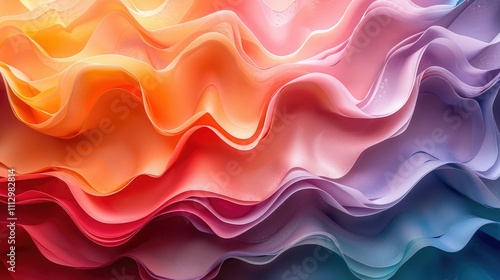 Abstract colorful wavy layers, vibrant gradient hues, smooth texture, dynamic design.