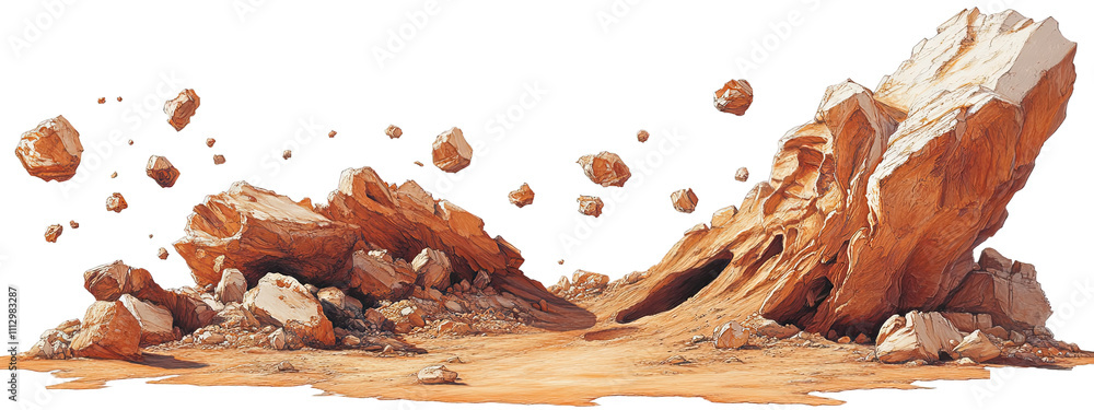 Asteroid rock stone space meteor flying explosion earth planet mountain ...