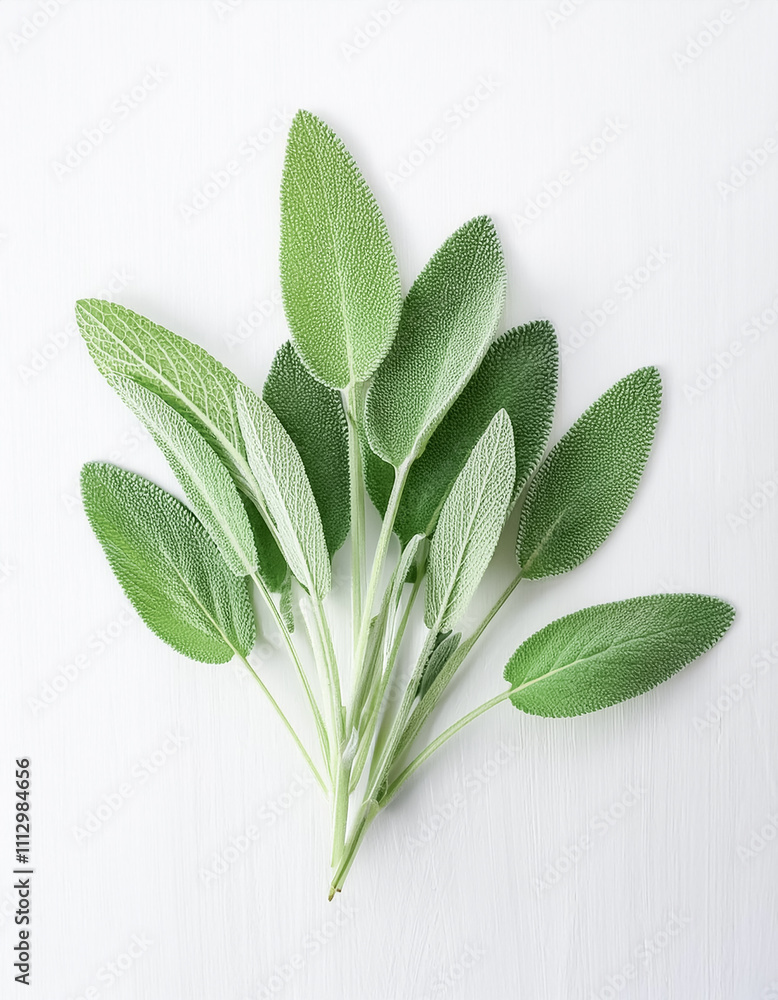 Obraz premium Fresh sage leaves on white