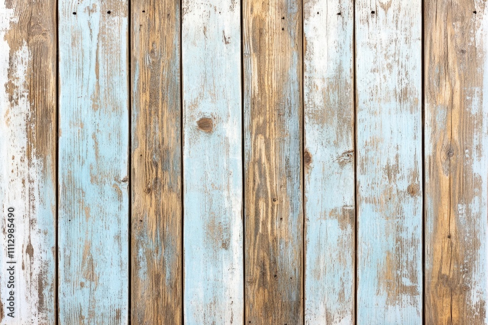 Naklejka premium Close-up shot of a wooden wall with flaking paint, suitable for use in old building or rustic decor scenes