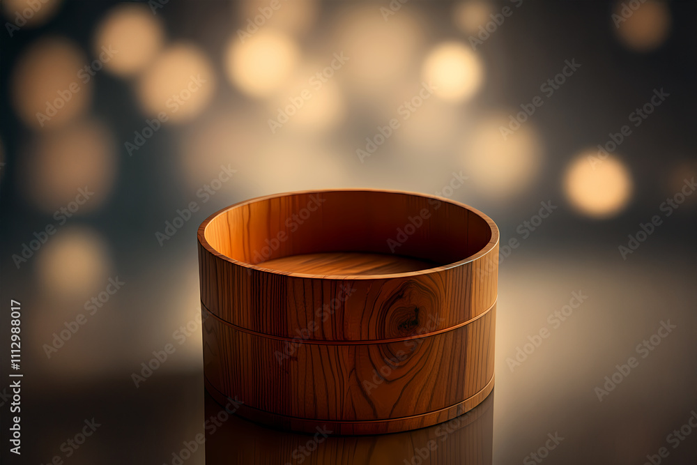 Empty Wooden Bucket Container, Vibrant Wood Grain Empty Wooden Bucket Container, Vibrant Wood Grain