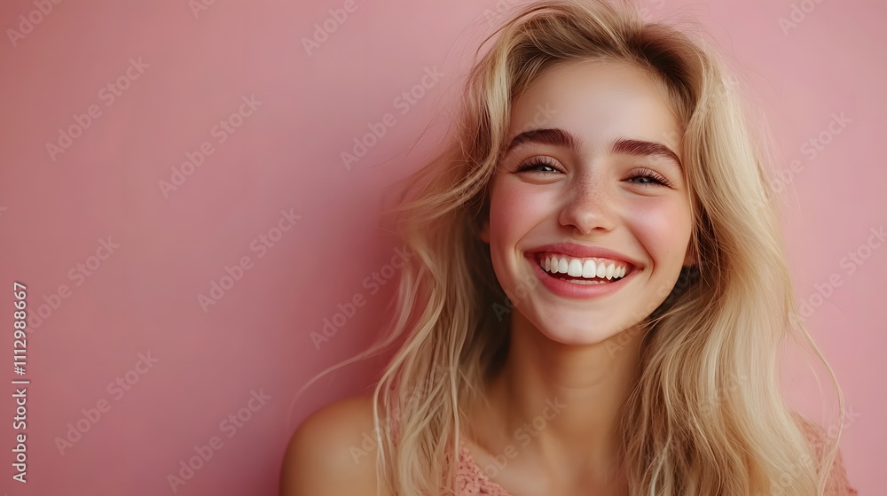 portrait charming blonde hair girl woman smiling white teeth portrait charming blonde hair girl woman smiling white teeth