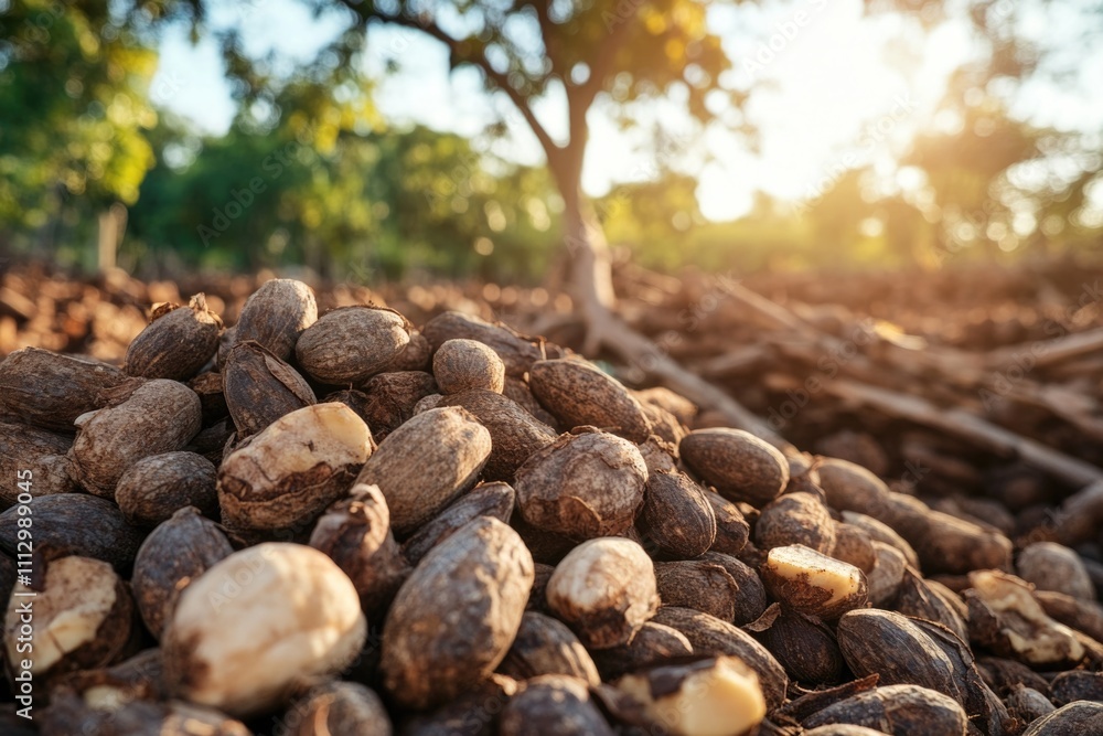 A collection of nuts resting on top of a pile of earth