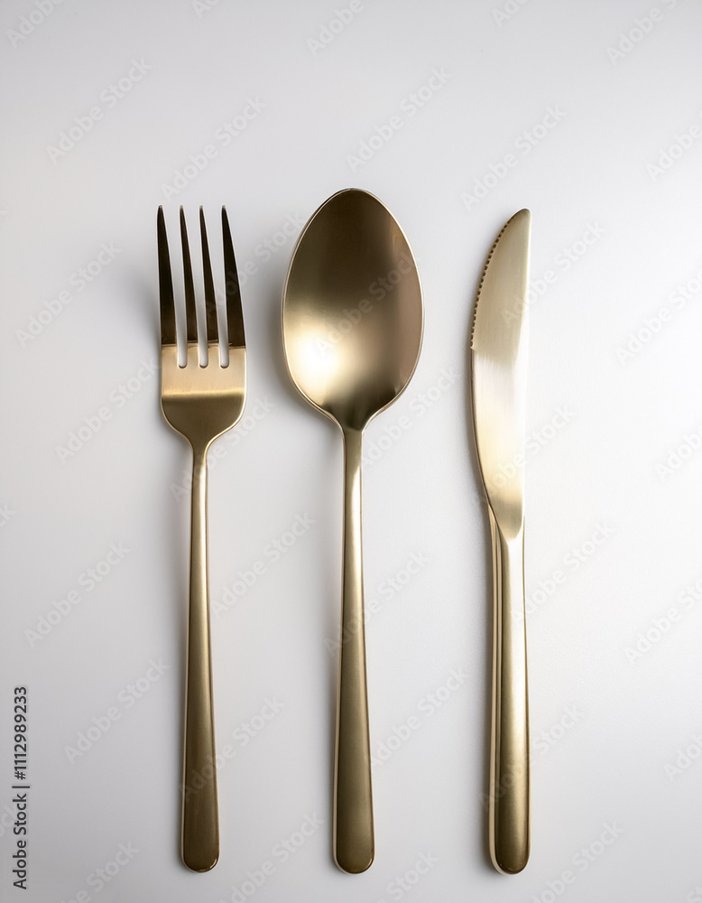 Fork, knife and spoon on white