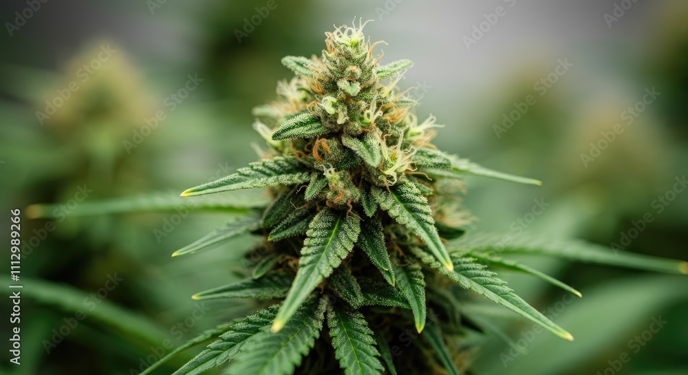 Mature cannabis plant with dense buds and vibrant green leaves Mature cannabis plant with dense buds and vibrant green leaves