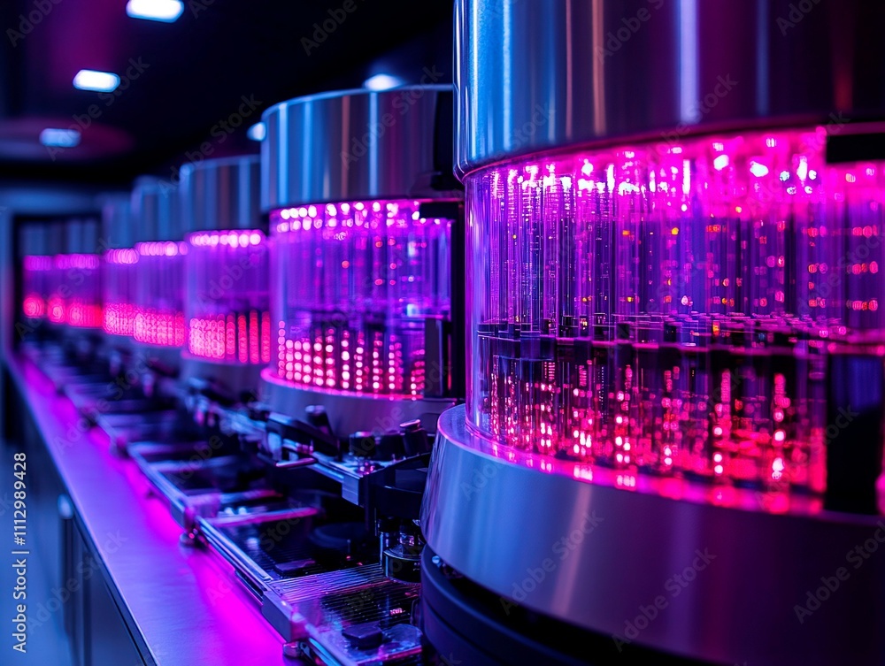 Close-up view of a high-tech industrial machine, showcasing vibrant electronic displays and precision components Close-up view of a high-tech industrial machine, showcasing vibrant electronic displays and precision components