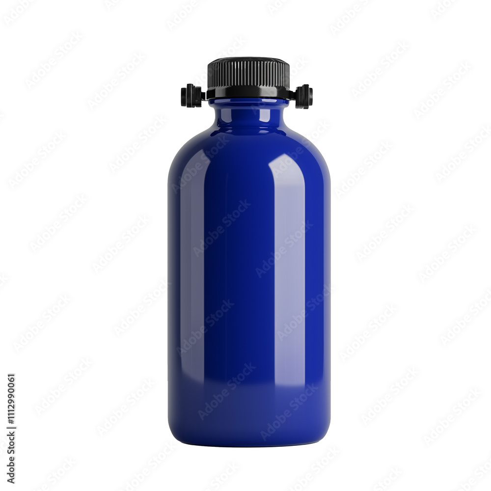 Cobalt Blue Bottle with Black Cap and Side Attachments Isolated on Transparent Background Cobalt Blue Bottle with Black Cap and Side Attachments Isolated on Transparent Background