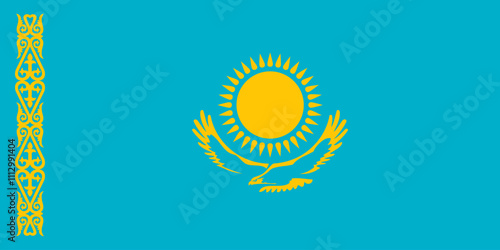 Kazakhstan flag in official colors, dimensions and aspect ratio. Vector flag symbolizing national pride, identity, heritage, patriotism and authority