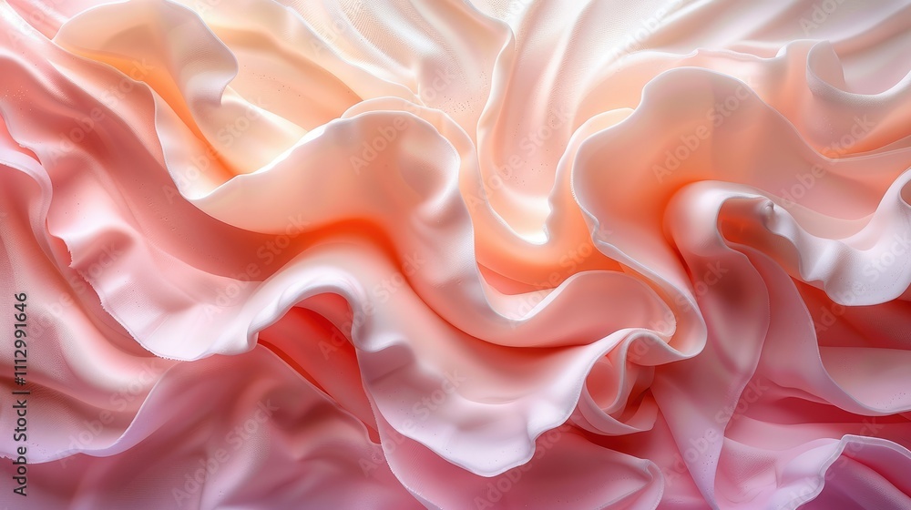 Obraz premium Abstract pastel pink and orange fabric texture with soft waves and folds.