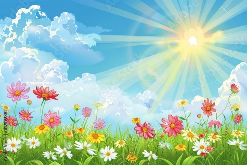 Illustration of a flower meadow in spring