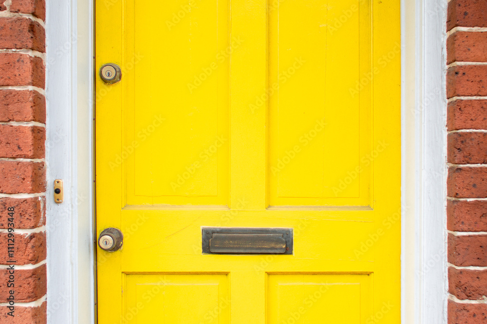 yellow door with brick wall surrounding yellow door with brick wall surrounding