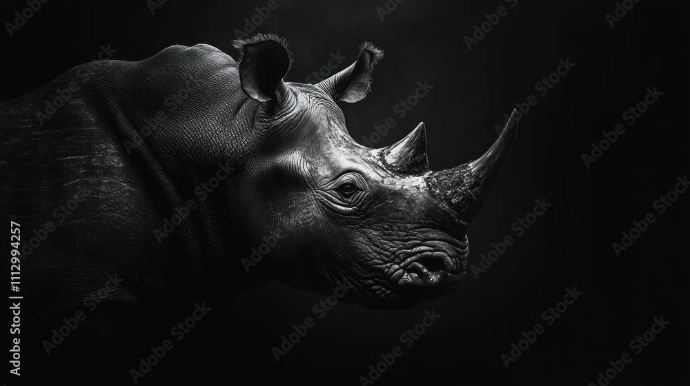 Obraz premium A striking monochrome image of a rhinoceros highlighting its features and textures.