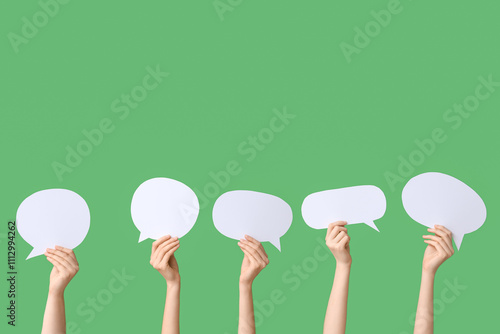 Female hands with speech bu...