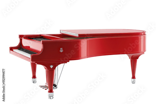 A red grand piano that looks elegant against an isolated background
