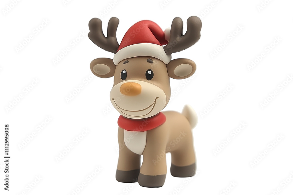 Naklejka premium Reindeer in Santa's hat Christmas cartoon