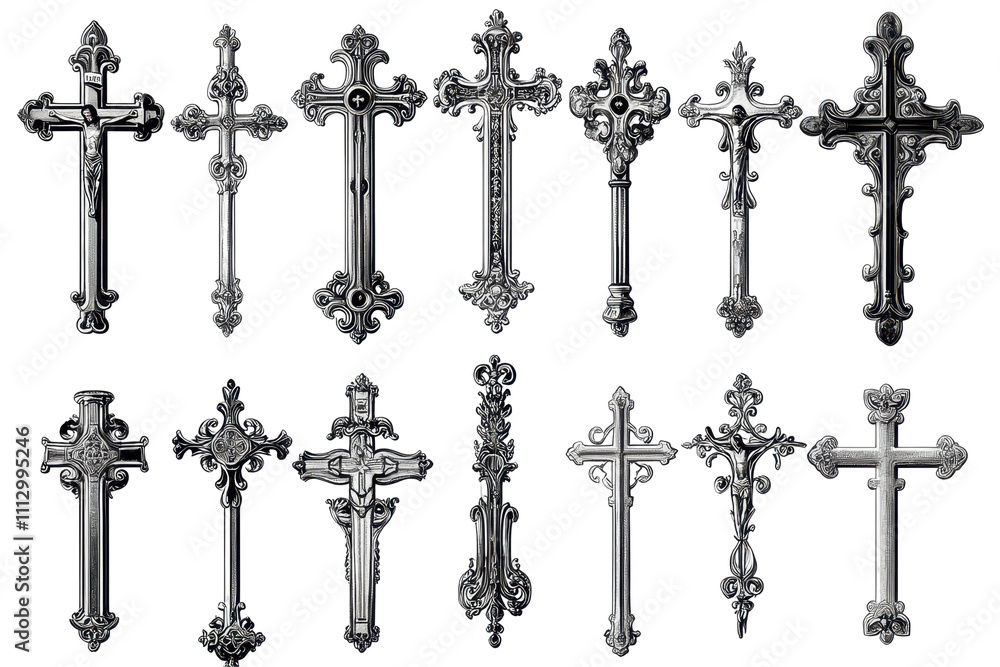 A set of religious crosses, including the cross of Jesus, handmade in traditional style A set of religious crosses, including the cross of Jesus, handmade in traditional style