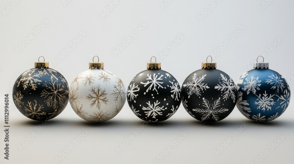 Festive Christmas balls adorned with snowflakes Festive Christmas balls adorned with snowflakes