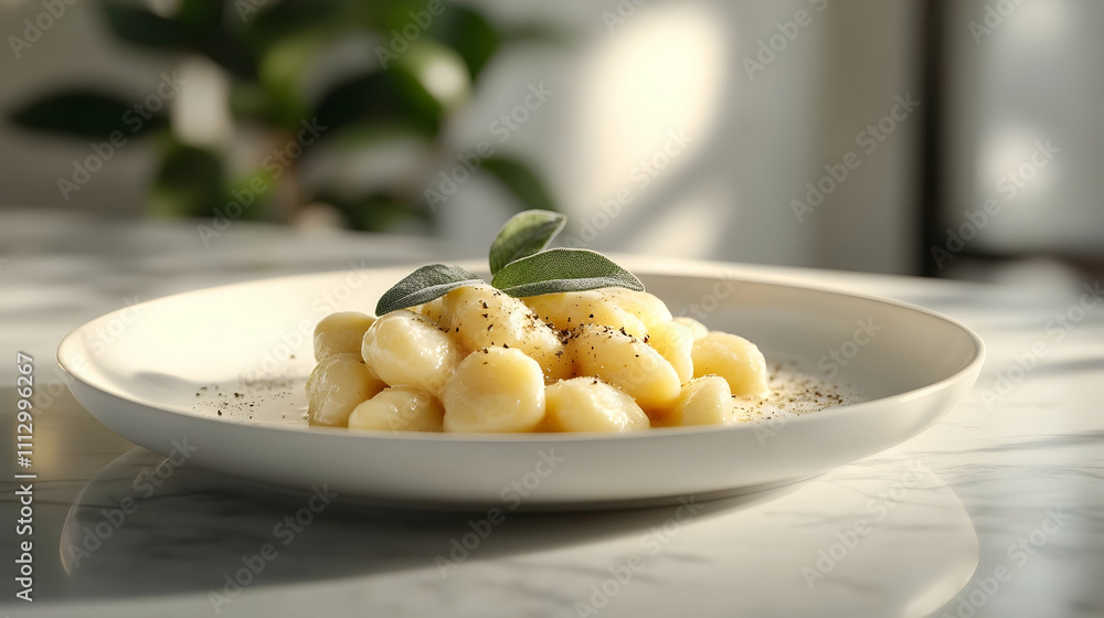 Homemade Potato Gnocchi with Brown Butter and Crispy Sage, Italian Pasta Photography Homemade Potato Gnocchi with Brown Butter and Crispy Sage, Italian Pasta Photography