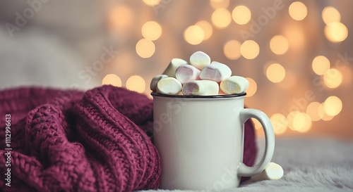 Wallpaper Mural Cozy winter scene with mug of marshmallows and warm knit blanket in soft light Torontodigital.ca