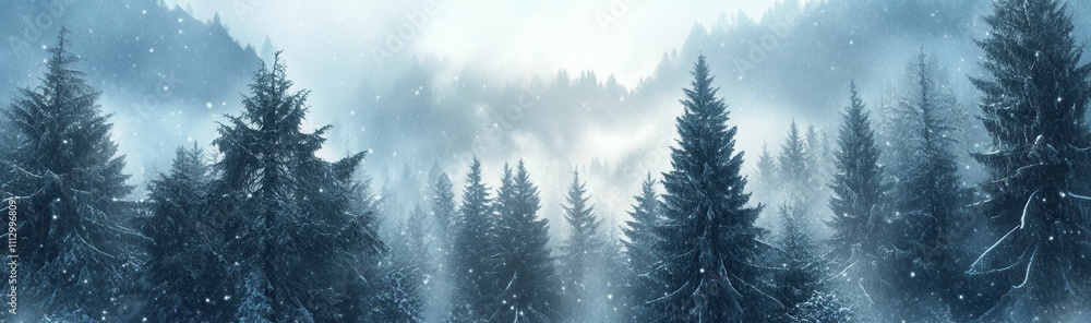 Obraz premium Abstract winter landscape. Sunlight in snowy forest. Winter forest panorama. Bright winter nature