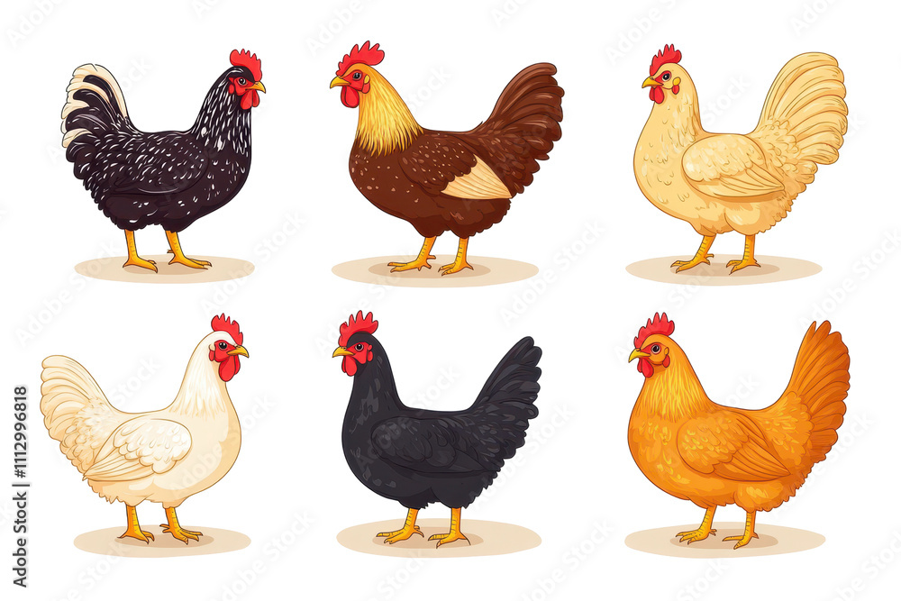 Fototapeta premium Chickens on a white background as part of our roots