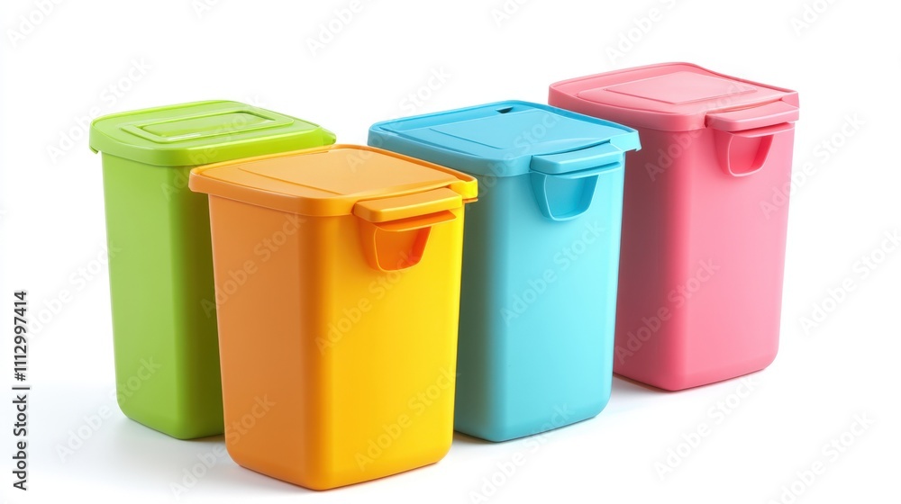 Colorful Plastic Containers Arranged in a Row Colorful Plastic Containers Arranged in a Row