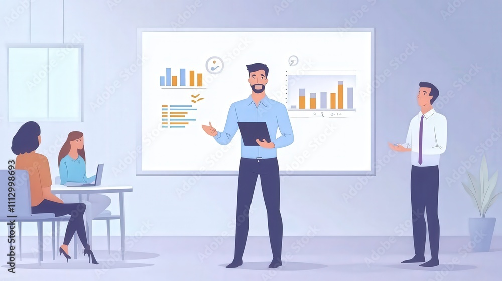 Businessman Presents Data To Colleagues During A Meeting Businessman Presents Data To Colleagues During A Meeting