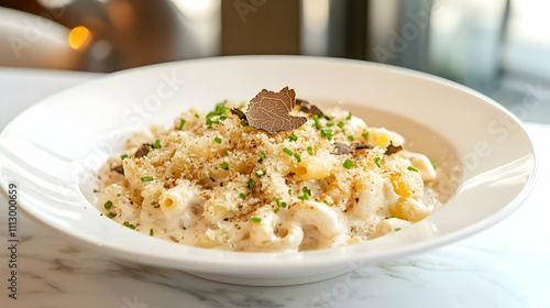 Truffle Mac and Cheese with Toasted Panko and Chives, Comfort Food Photography