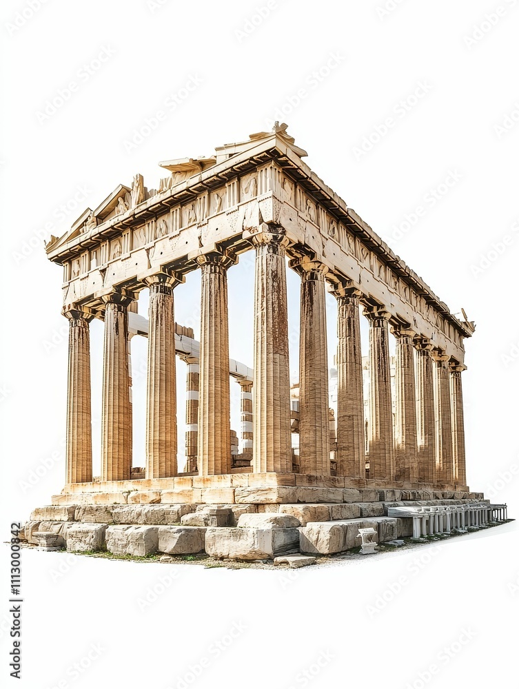 Obraz premium Ancient stone temple, columns, ruins, isolated.