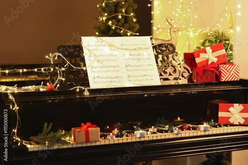 Piano with Christmas decor ...