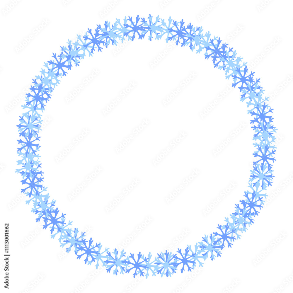 Round frame of blue vector snowflakes isolated from background. Winter concept. Christmas or New Year round frame. Snow Round frame of blue vector snowflakes isolated from background. Winter concept. Christmas or New Year round frame. Snow
