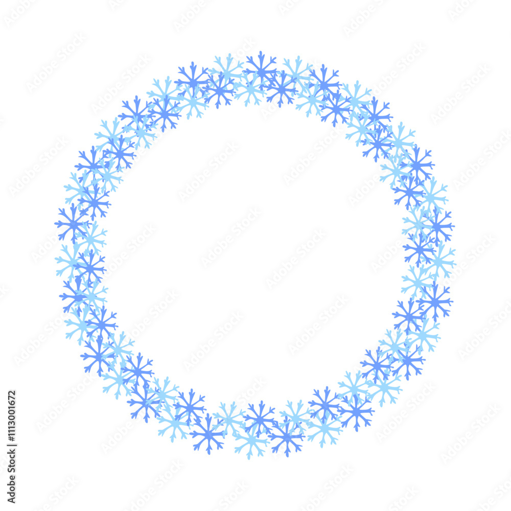 Round frame of blue vector snowflakes isolated from background. Winter concept. Christmas or New Year round frame. Snow Round frame of blue vector snowflakes isolated from background. Winter concept. Christmas or New Year round frame. Snow